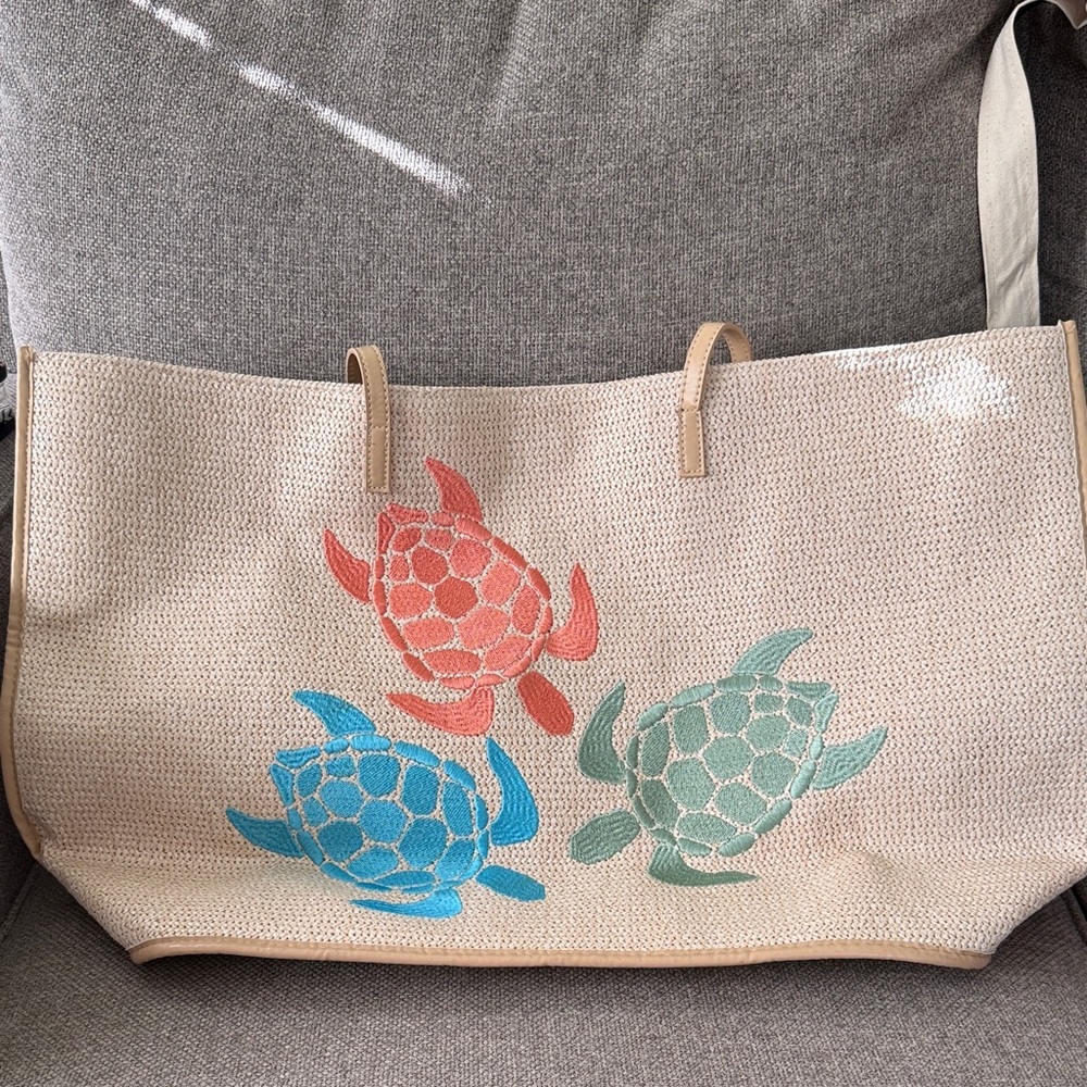 Embroidered Colorful Sea Turtle Tote